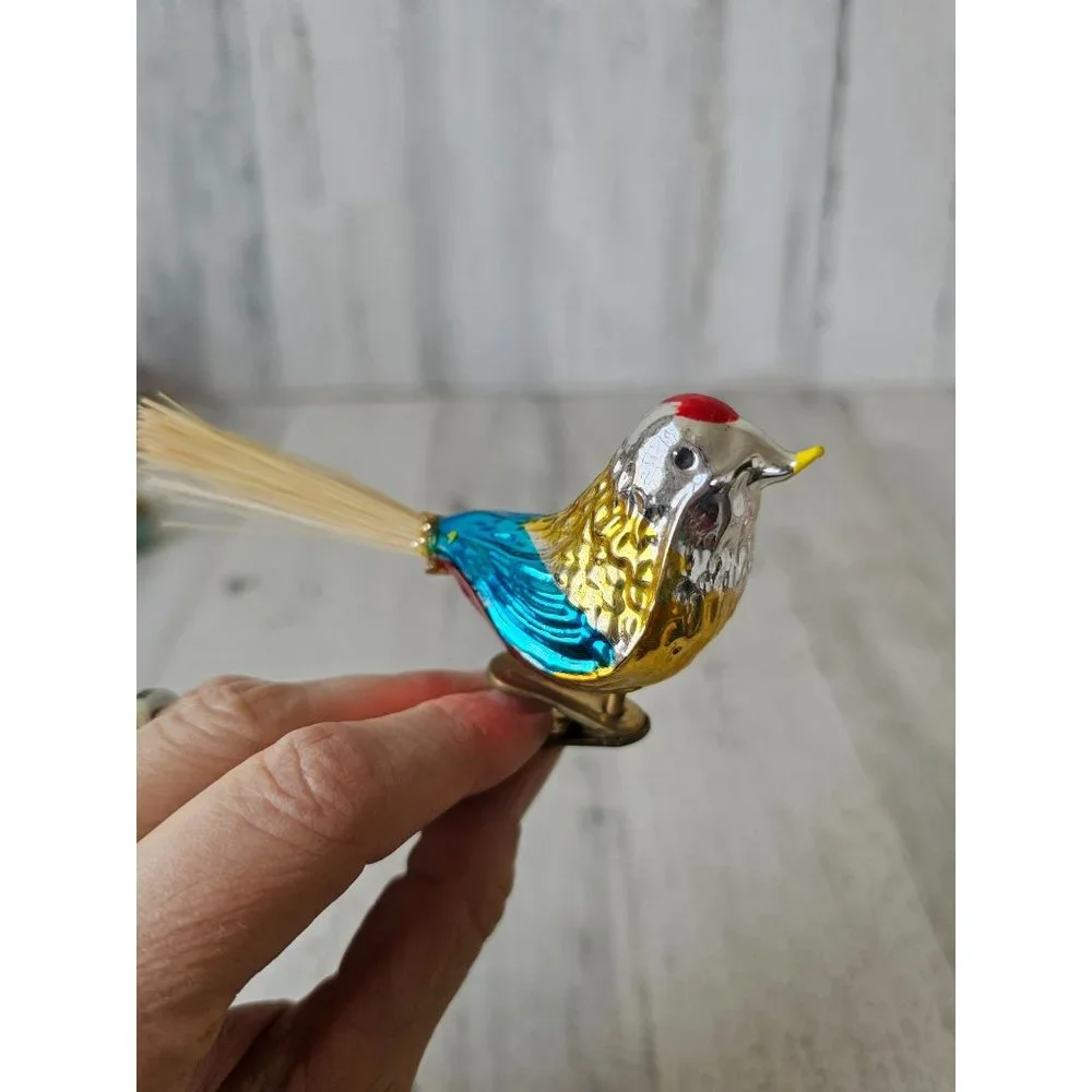 Vintage clip glass‎ bird rainbow ornament Xmas tree